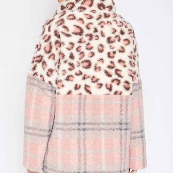 Fantastic Fawn Cheetah and Plaid Mixed Print Half Zip Pullover Fleece - Picture 2 of 6